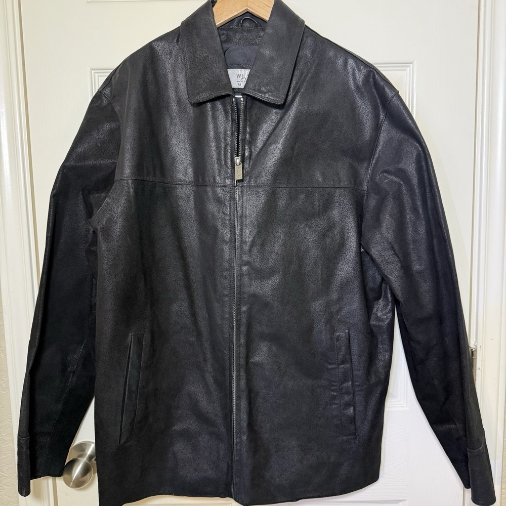 Wilsons M. Julian Men's‎ Black Leather Coat Jacket Full Zip Size Medium EUC